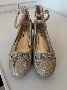 Nina Glitter Ankle-Strap Ballet Flats in Gold